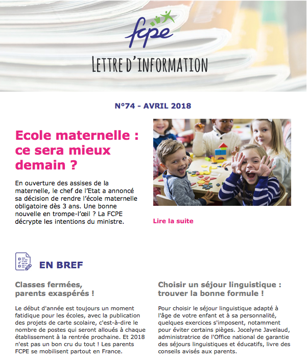 Lettre d'information du mois d'avril