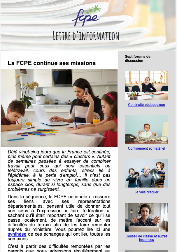 Newsletter : Coronavirus - semaine 5