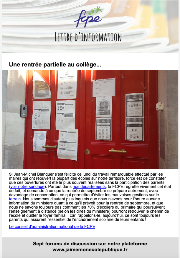 newsletter post confinement semaine 11