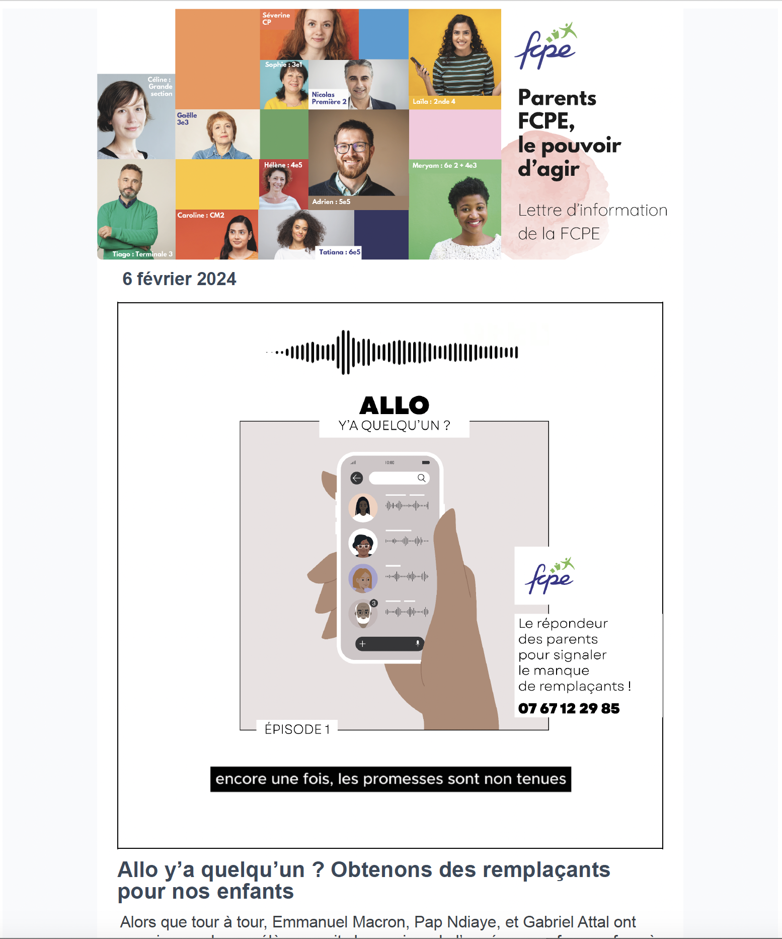 Lettre d'information - 6 février 2024