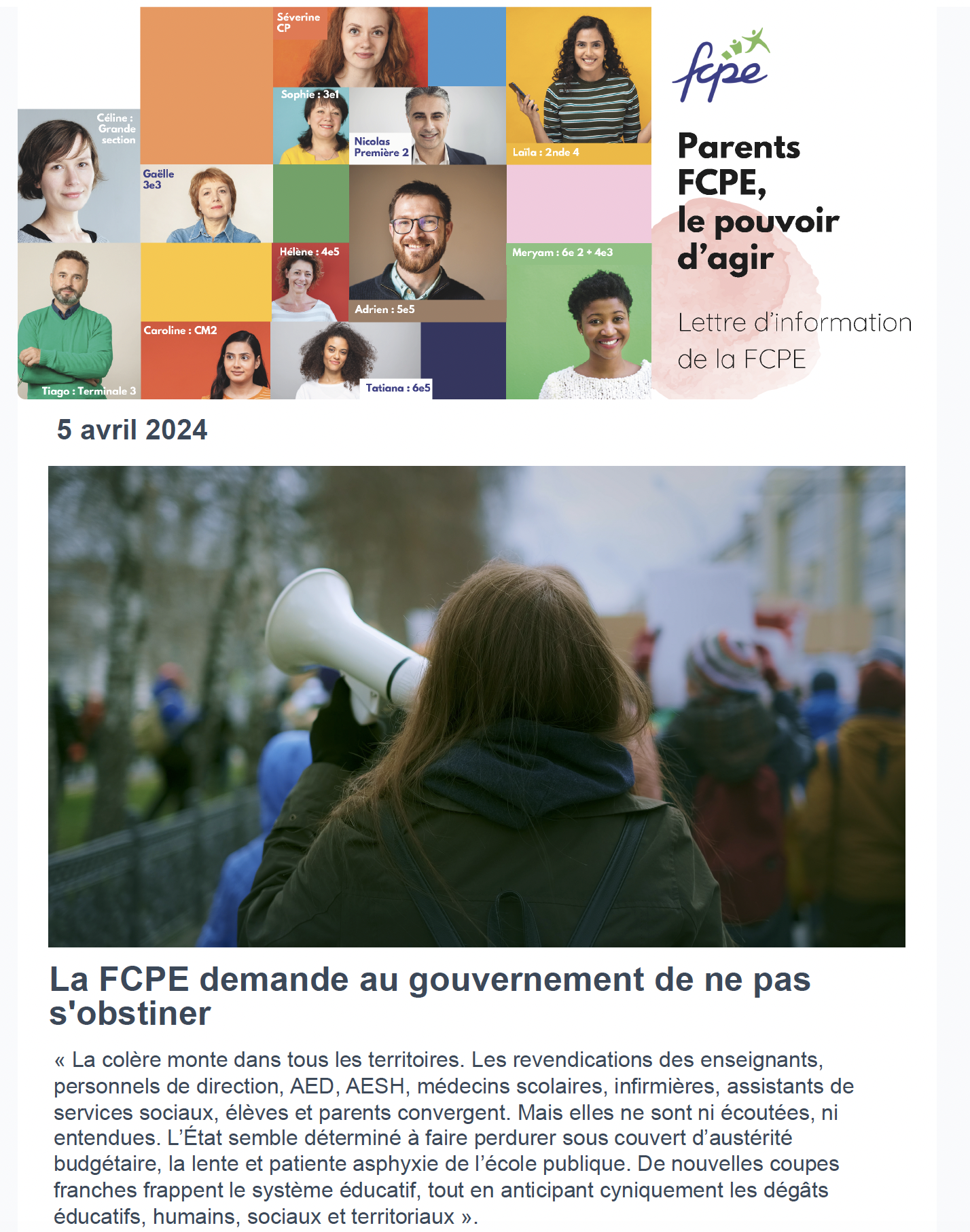 Lettre d'information - 5 avril 2024