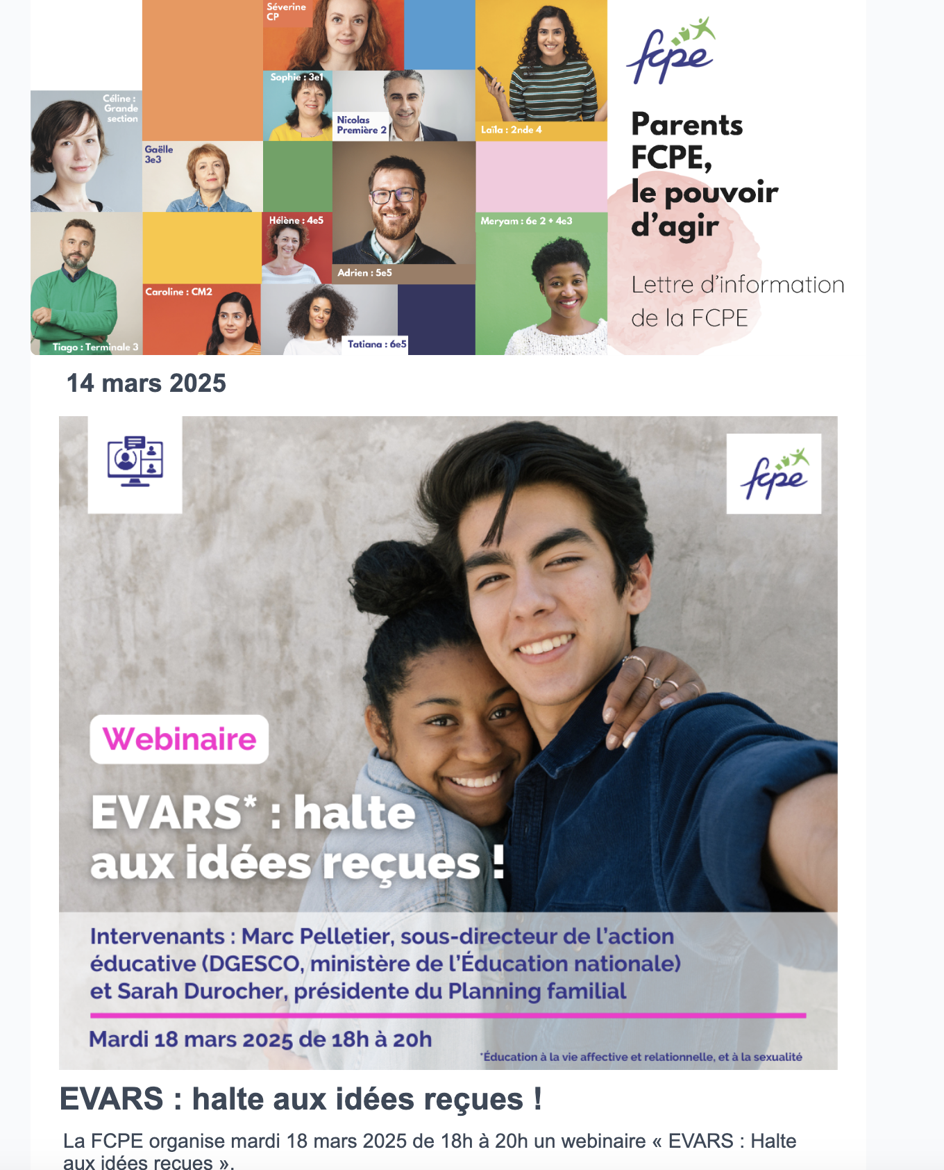 Lettre d'information EVARS