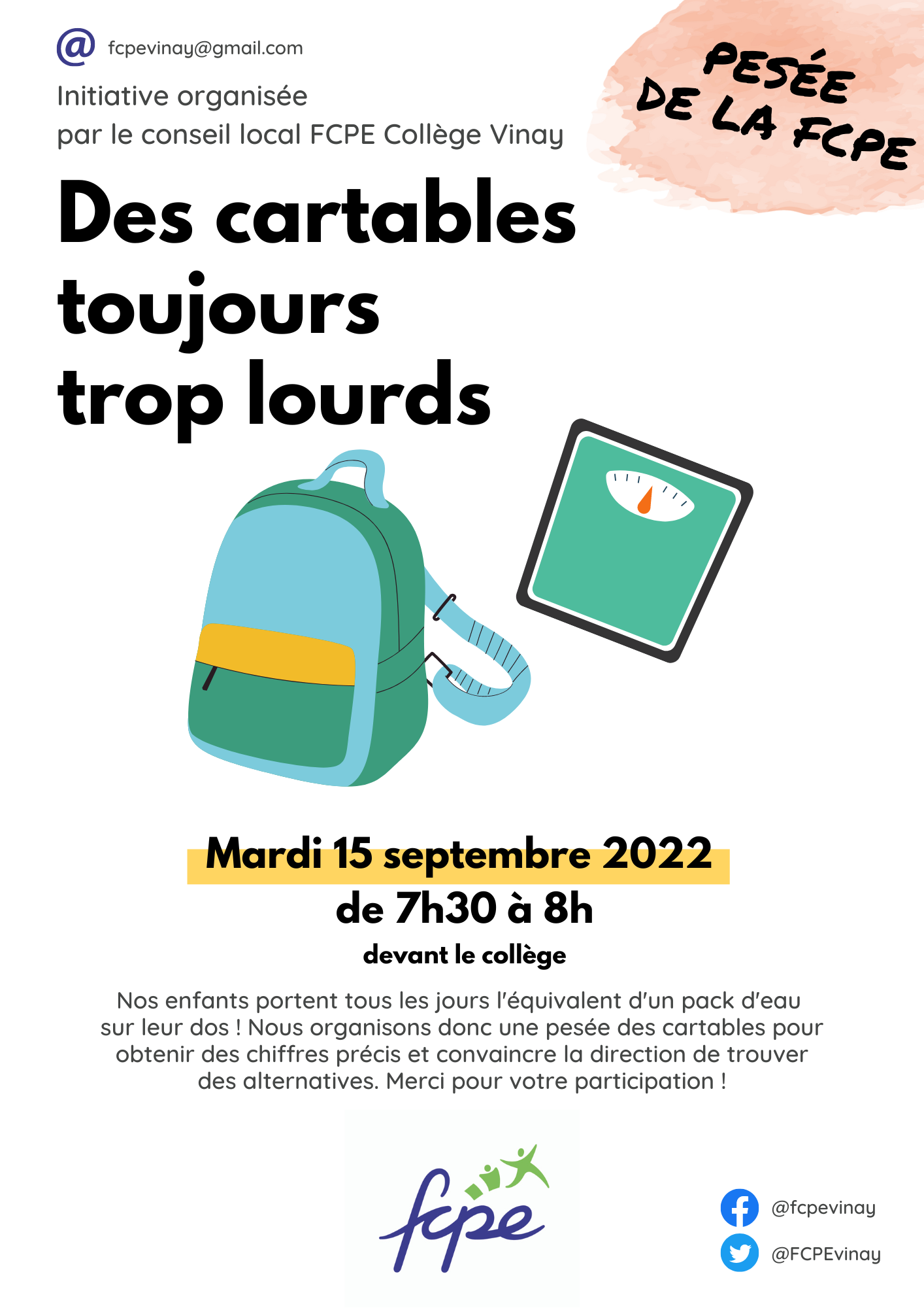 Affiche pesée cartables