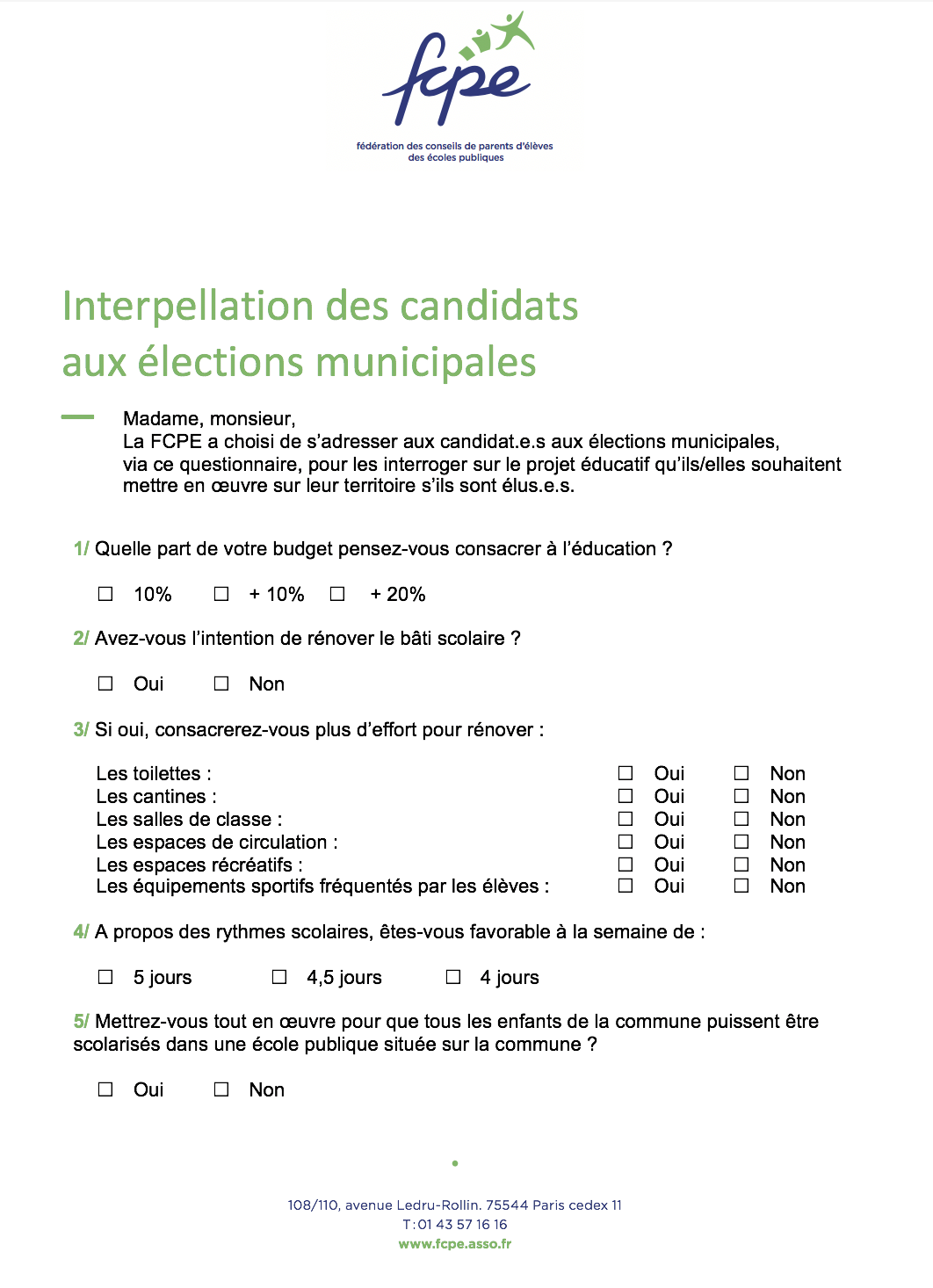 questionnaire FCPE Minicipales